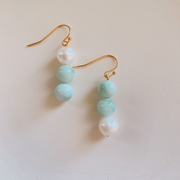 Hand Crafted Jewelry - Handmade Natural Green Larimar Pearl Earrings